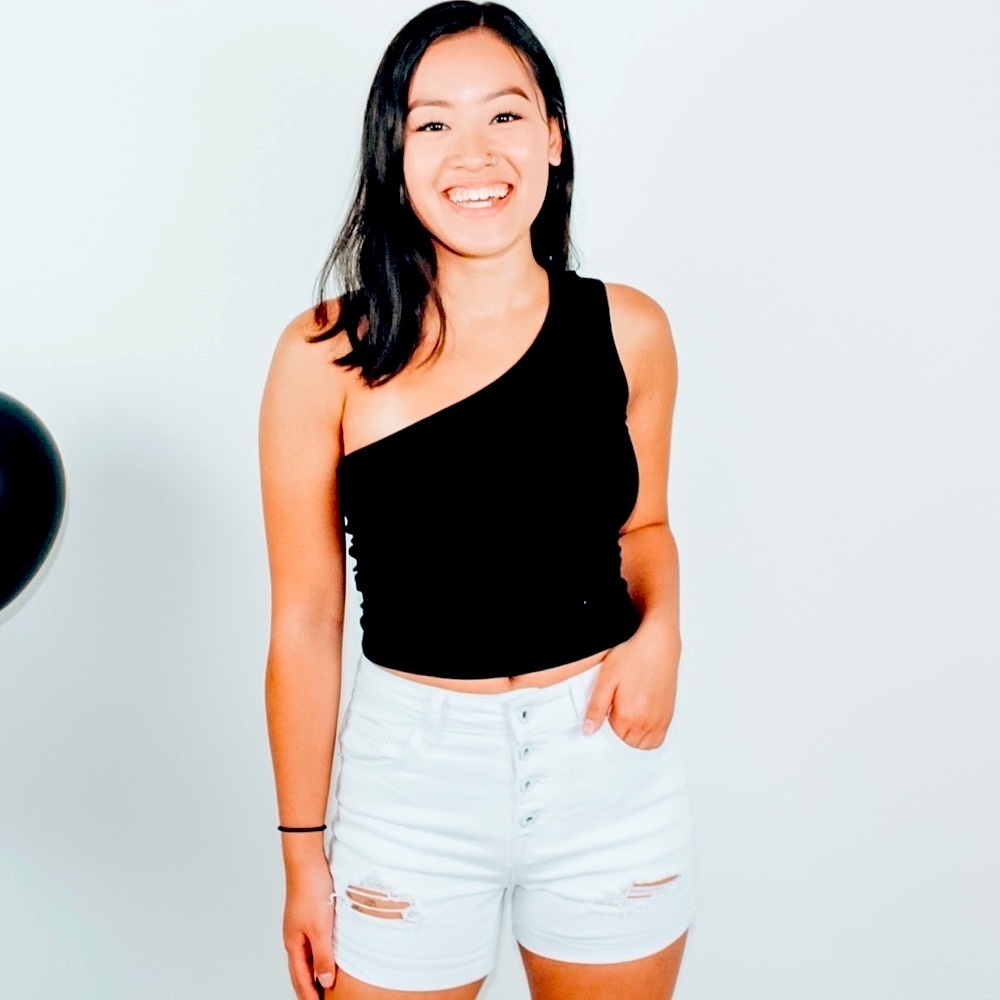 One Shoulder Ribbed|White Top - Picture 4 of 4